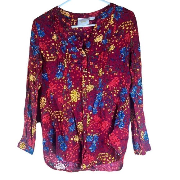 Maeve Printed Pintucked Long Sleeve Button Front Blouse Size Medium 📦 - Picture 11 of 11